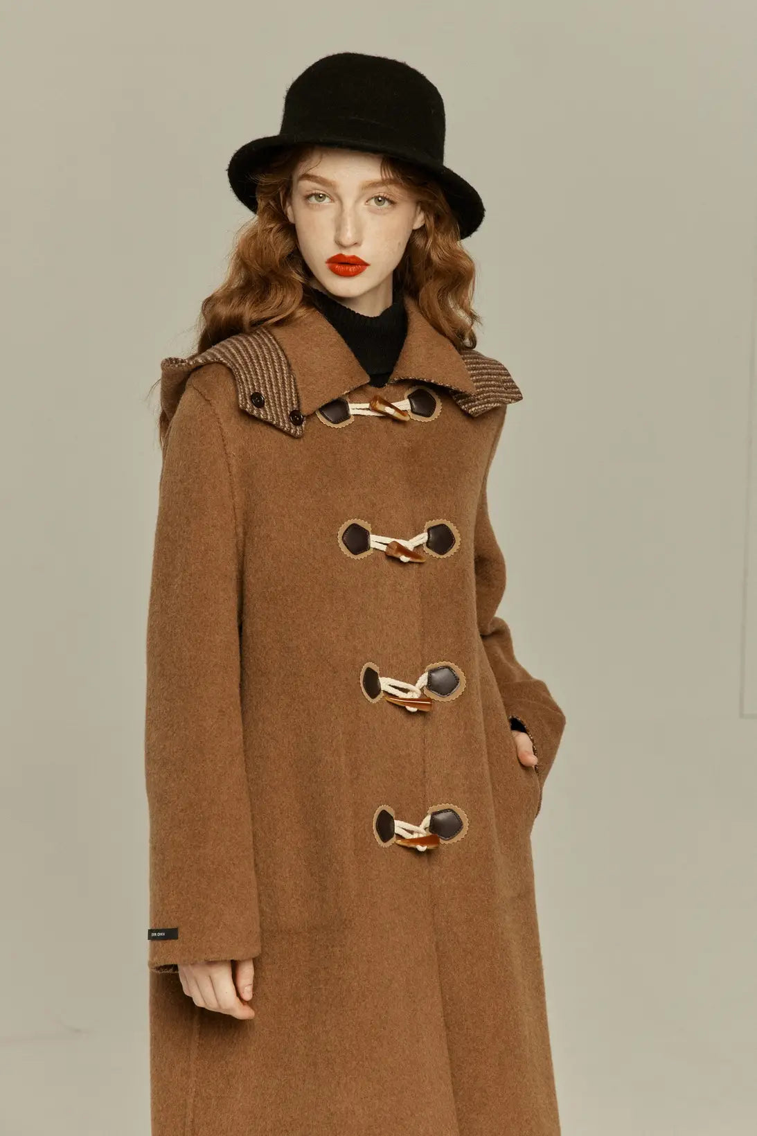 《ぺしゃんこになったサンドウィッチ》2wayリバーシブルウールコート-Brown