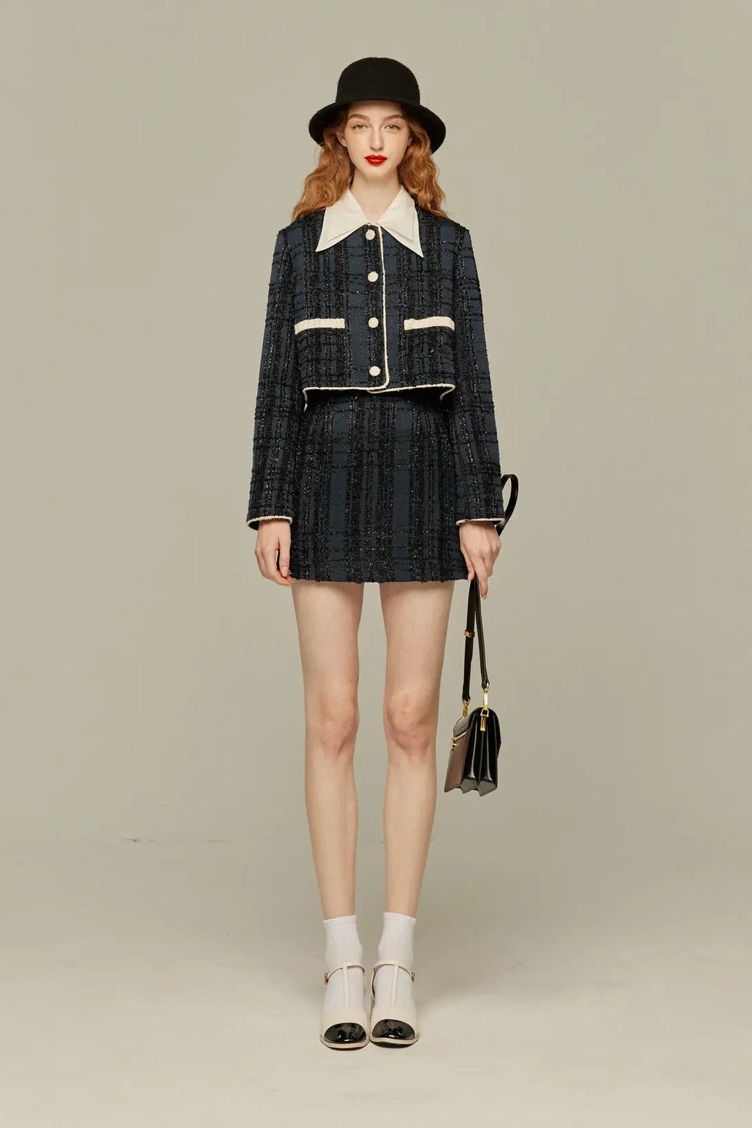 《予約したのはファーストクラス》ハイウエストショートラメスカート-Navy