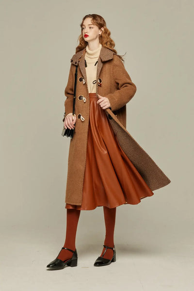 《ぺしゃんこになったサンドウィッチ》2wayリバーシブルウールコート-Brown