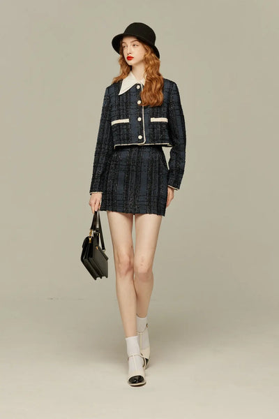 《予約したのはファーストクラス》ハイウエストショートラメスカート-Navy