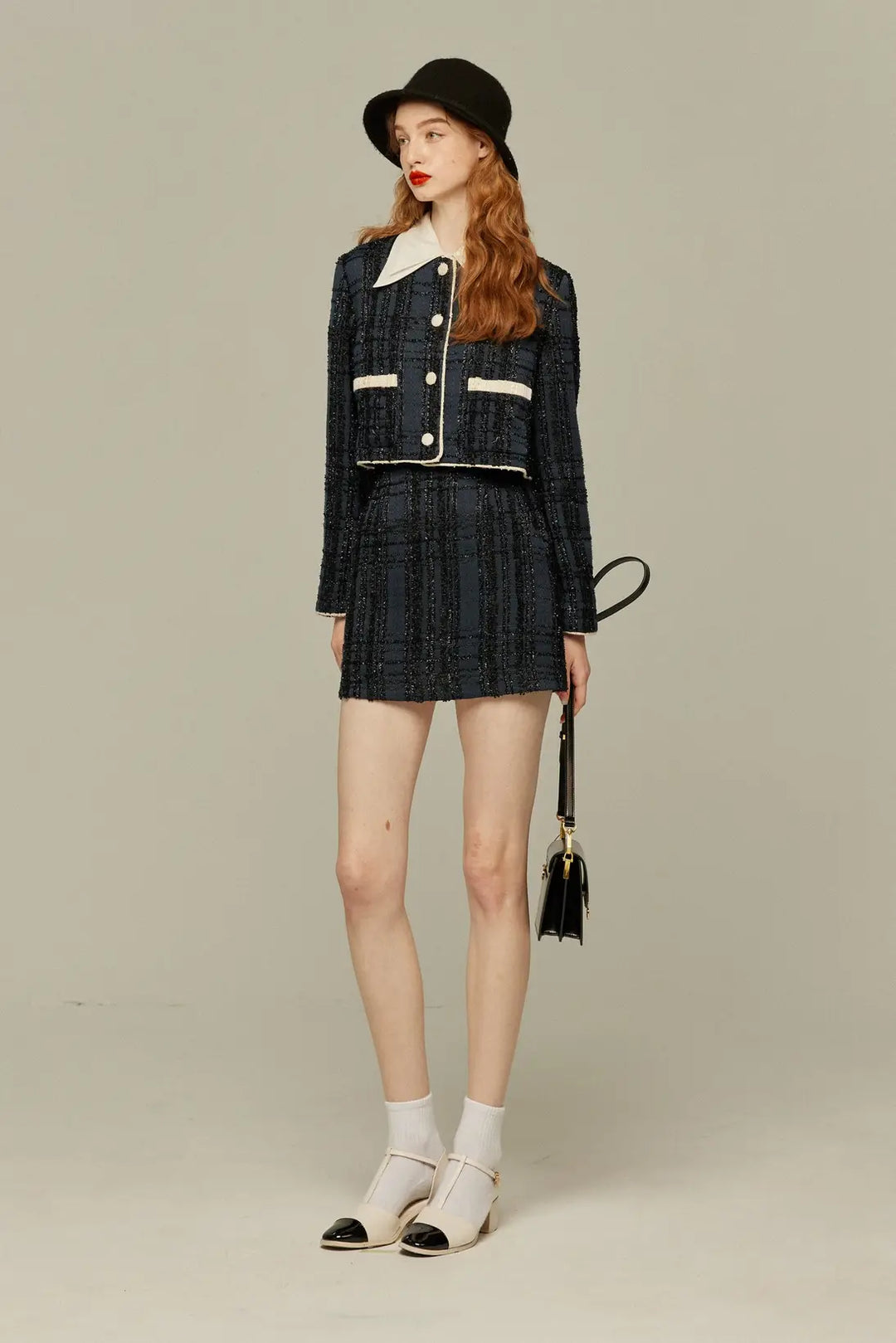 《予約したのはファーストクラス》ハイウエストショートラメスカート-Navy