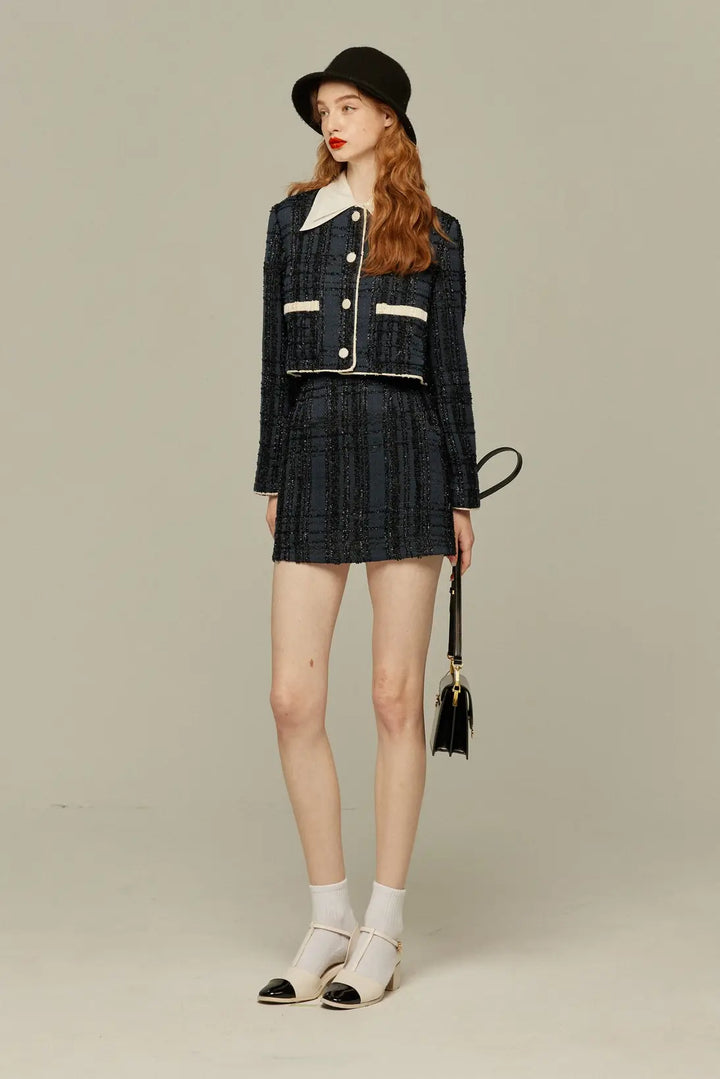 《予約したのはファーストクラス》ハイウエストショートラメスカート-Navy