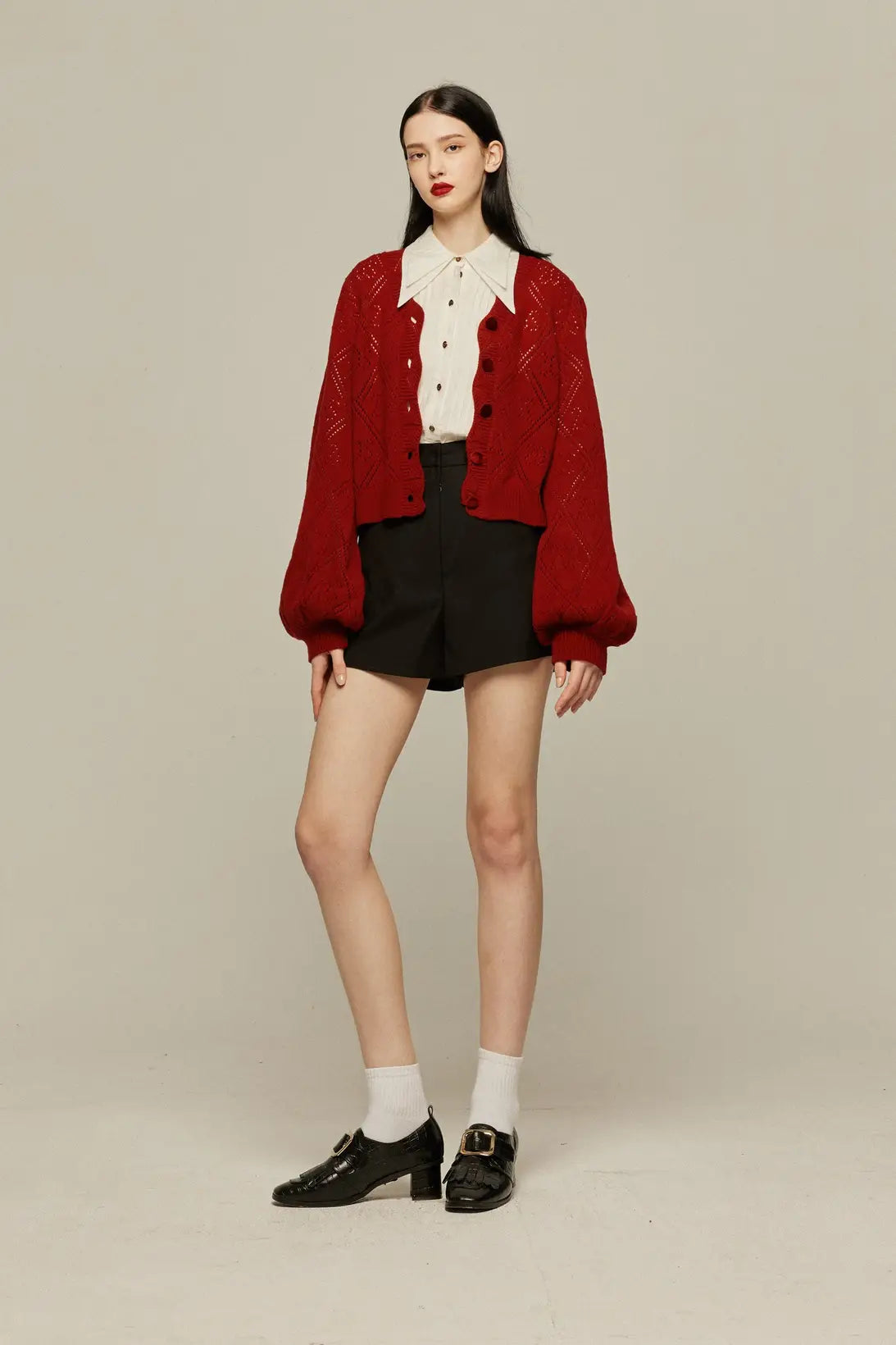 《まだ顔パック中》ロゴニットカーディガン-Orange red