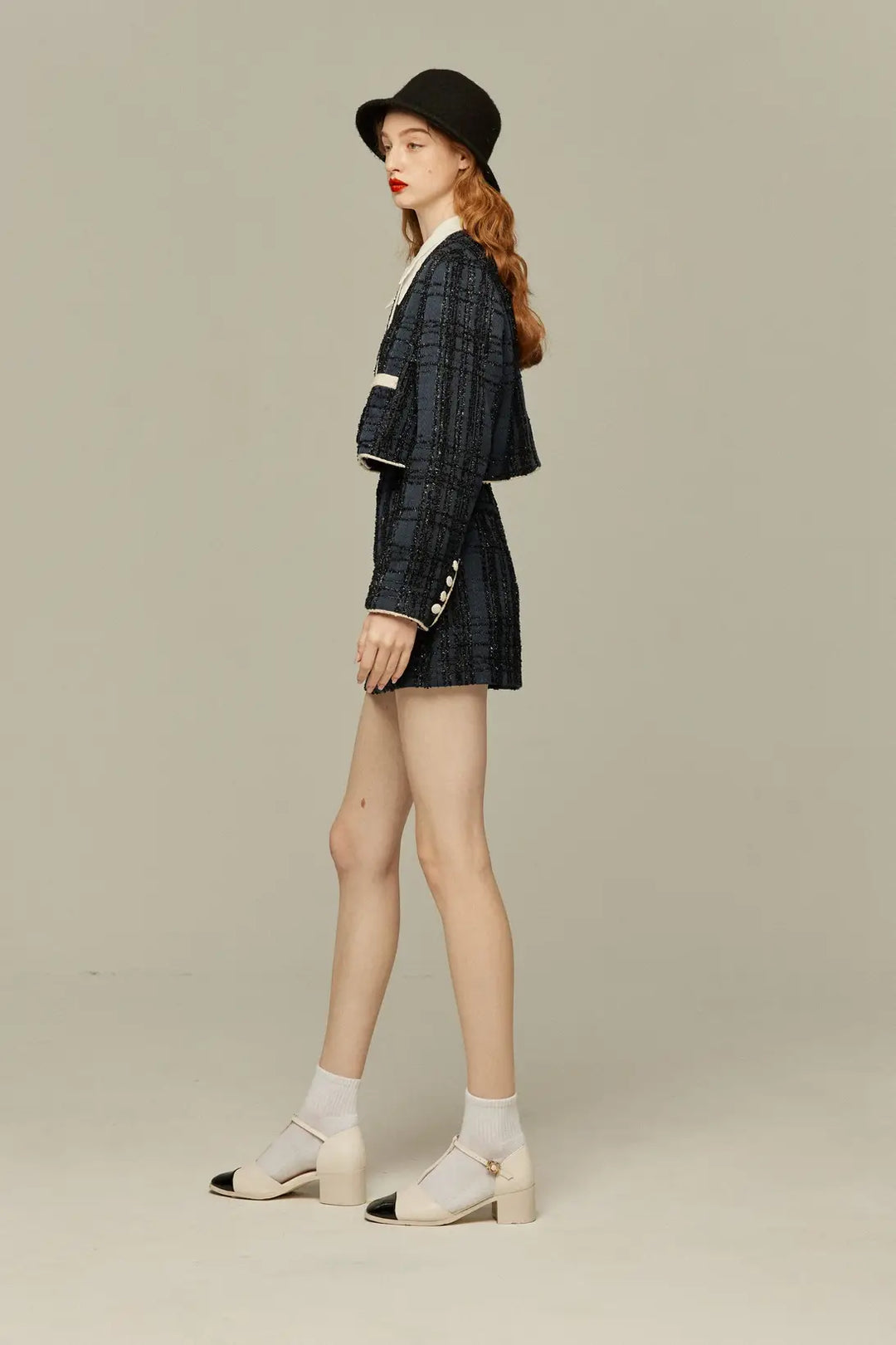 《予約したのはファーストクラス》ハイウエストショートラメスカート-Navy
