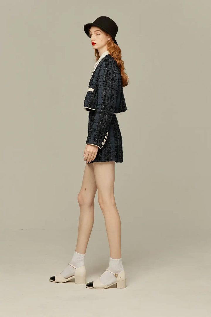 《予約したのはファーストクラス》ハイウエストショートラメスカート-Navy