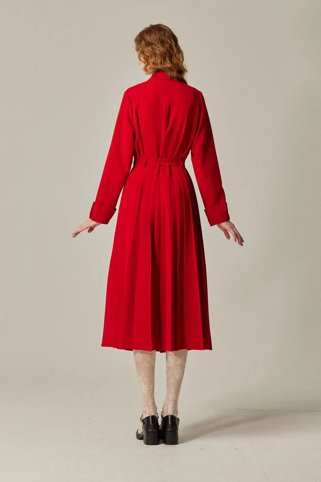 《フランス語は話せますか？》ハイウエストプリーツスカート-Red
