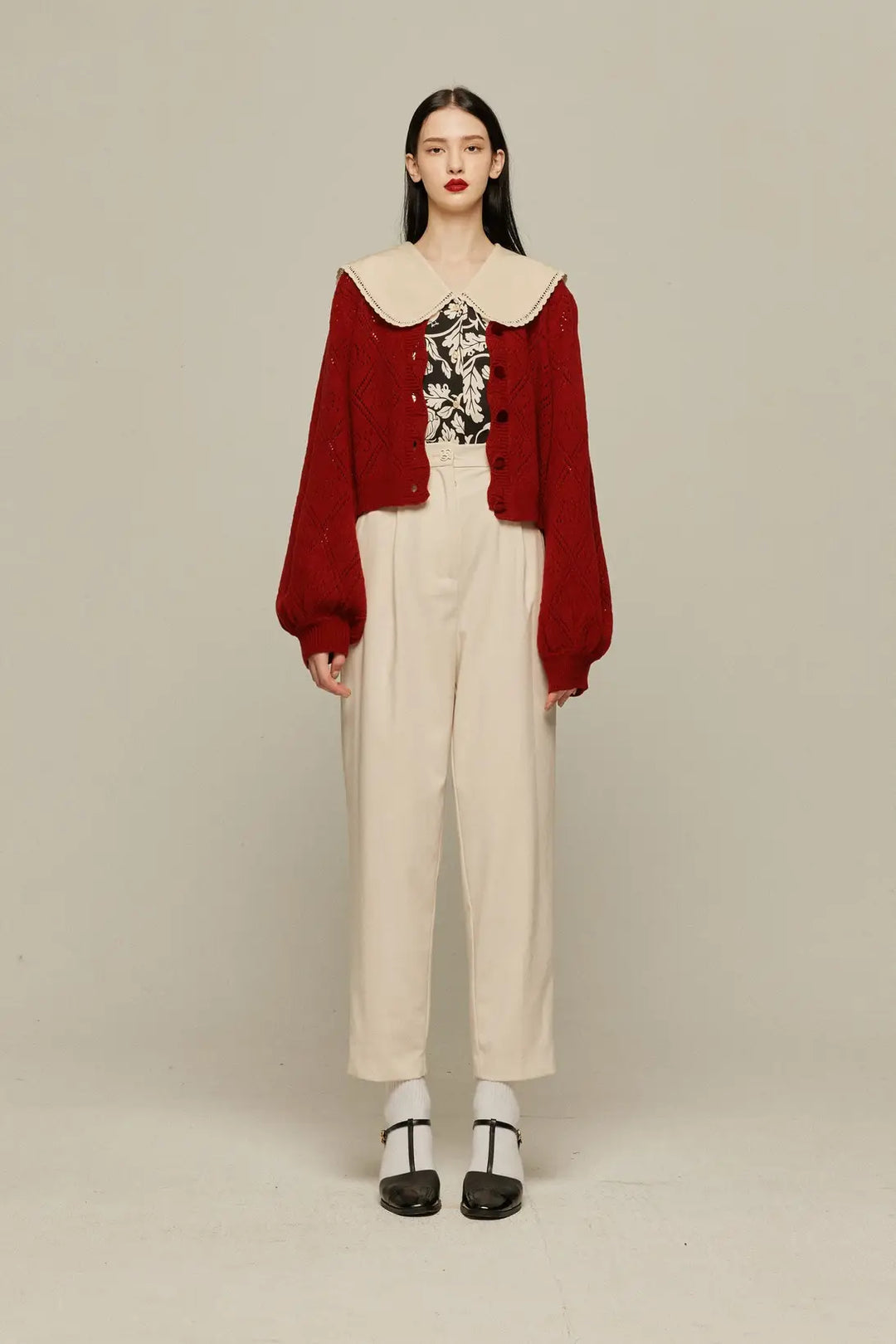 《まだ顔パック中》ロゴニットカーディガン-Orange red