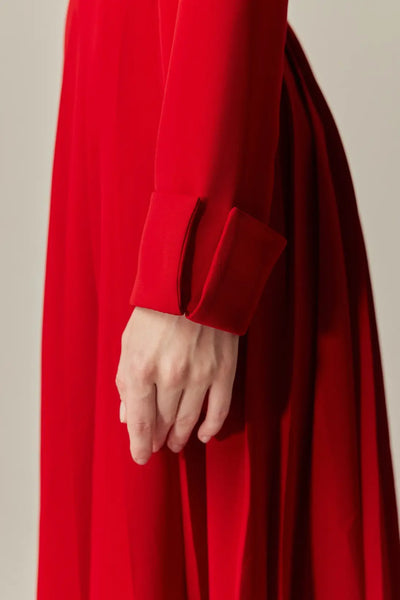 《フランス語は話せますか？》ハイウエストプリーツスカート-Red