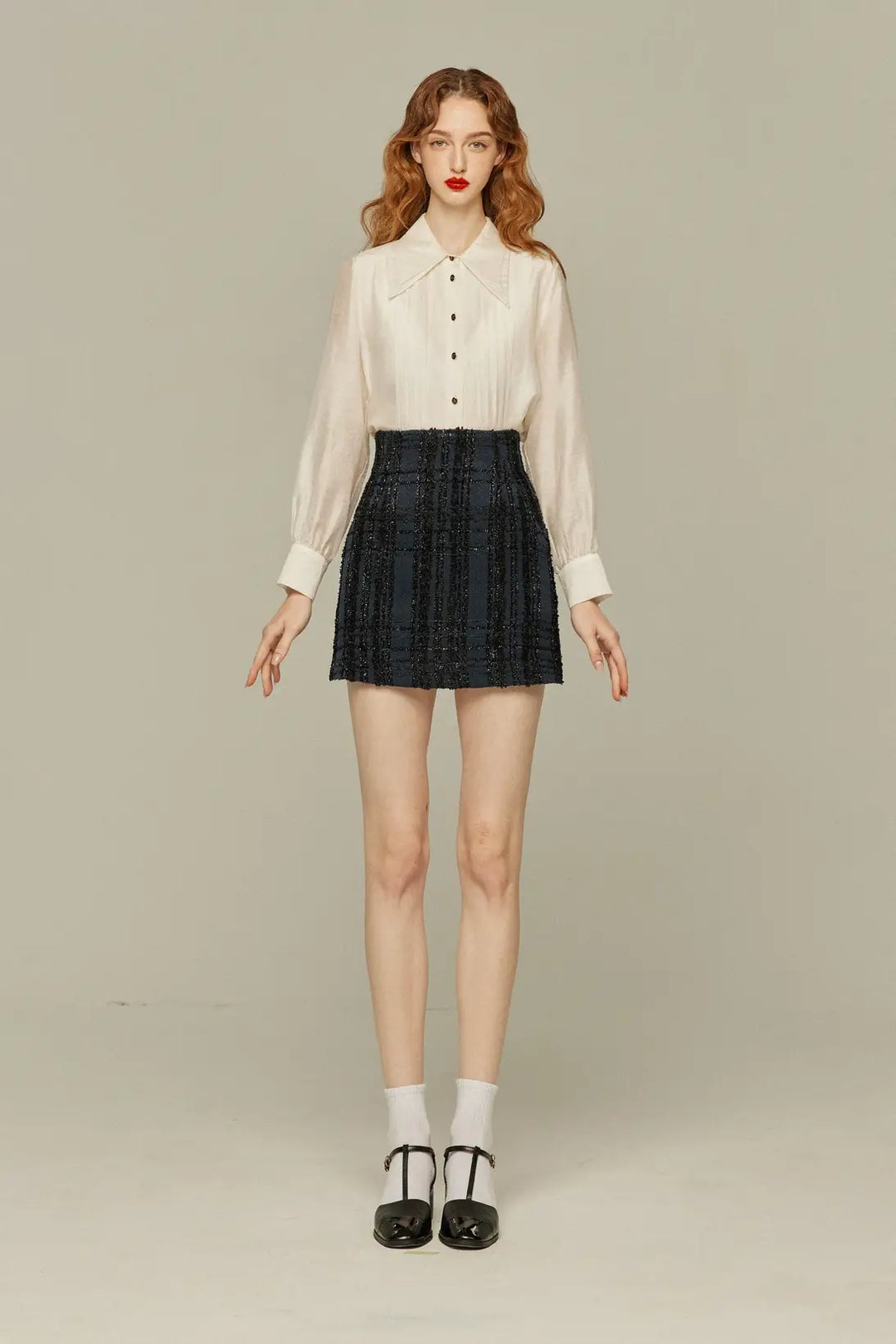 《予約したのはファーストクラス》ハイウエストショートラメスカート-Navy