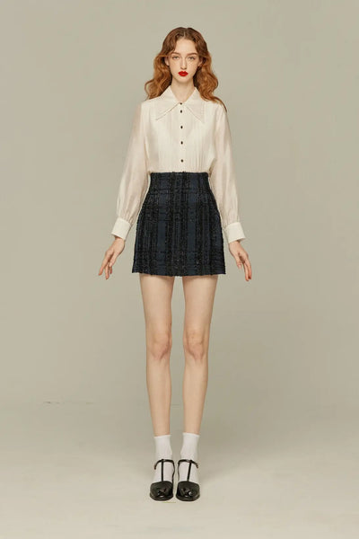 《予約したのはファーストクラス》ハイウエストショートラメスカート-Navy