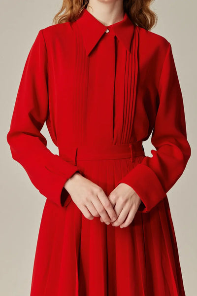 《フランス語は話せますか？》ハイウエストプリーツスカート-Red