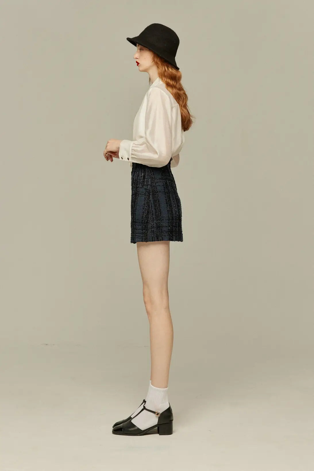 《予約したのはファーストクラス》ハイウエストショートラメスカート-Navy
