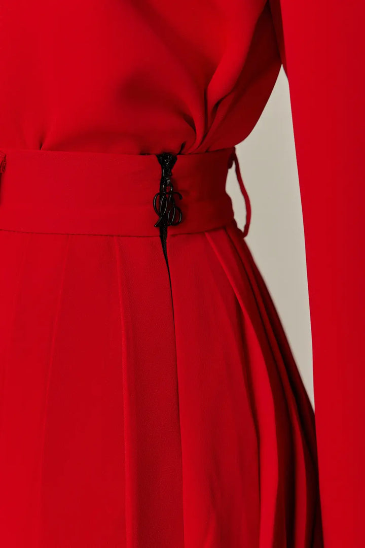 《フランス語は話せますか？》ハイウエストプリーツスカート-Red