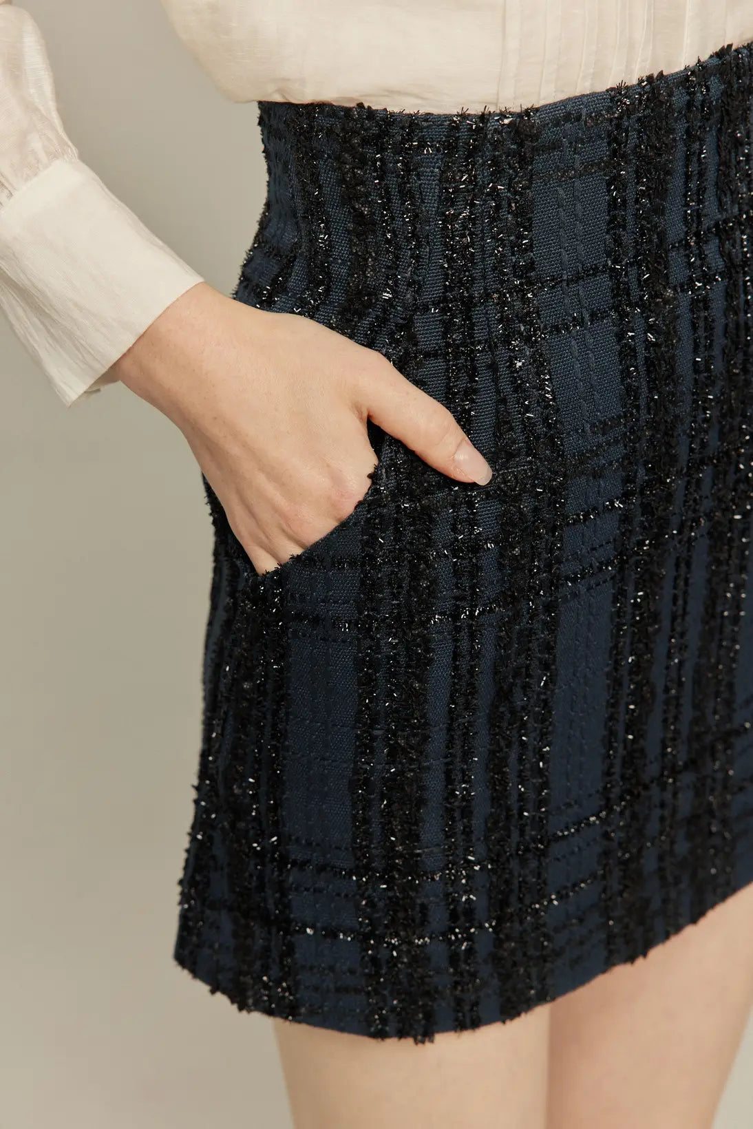 《予約したのはファーストクラス》ハイウエストショートラメスカート-Navy