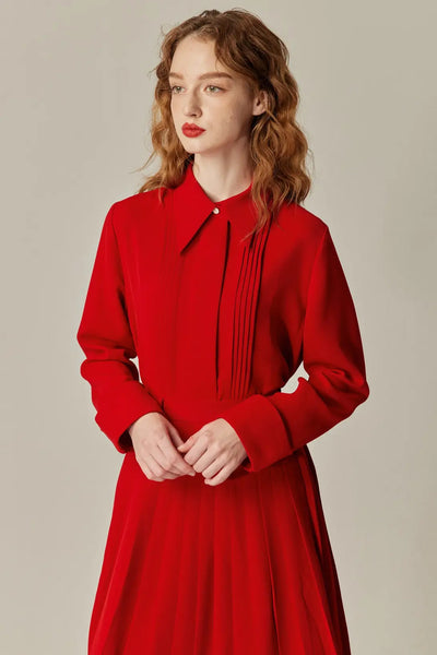 《フランス語は話せますか？》ハイウエストプリーツスカート-Red