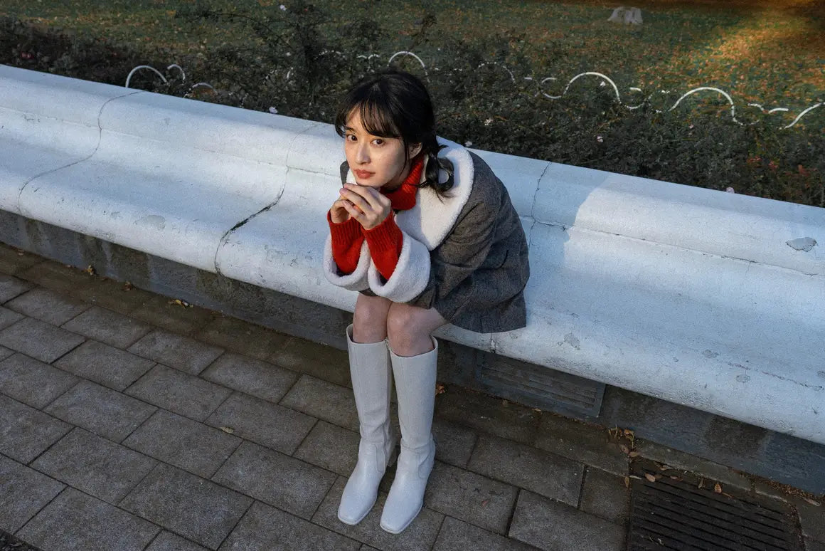 《袋いっぱい松ぼっくりを拾った》フロントプリーツハイウエストスカート-Gray