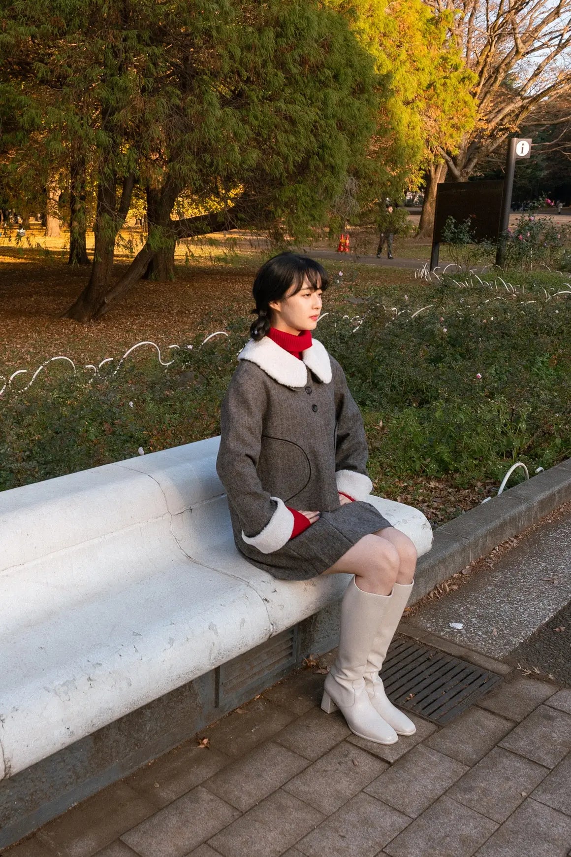 《袋いっぱい松ぼっくりを拾った》フロントプリーツハイウエストスカート-Gray