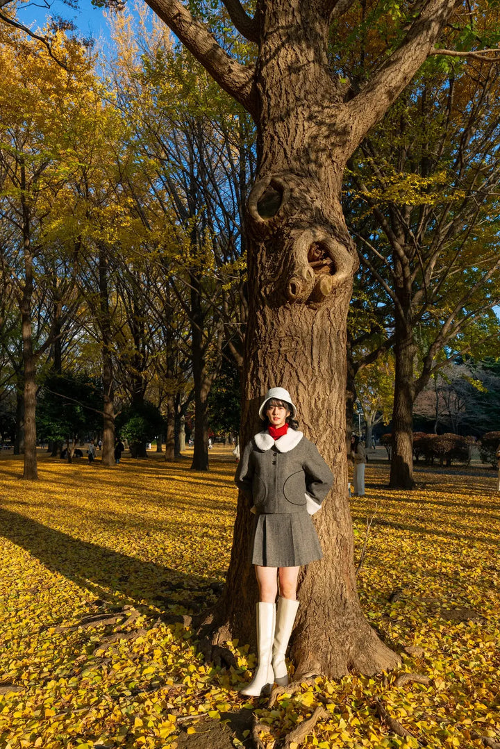 《袋いっぱい松ぼっくりを拾った》2wayウールブレンドジャケット-Gray
