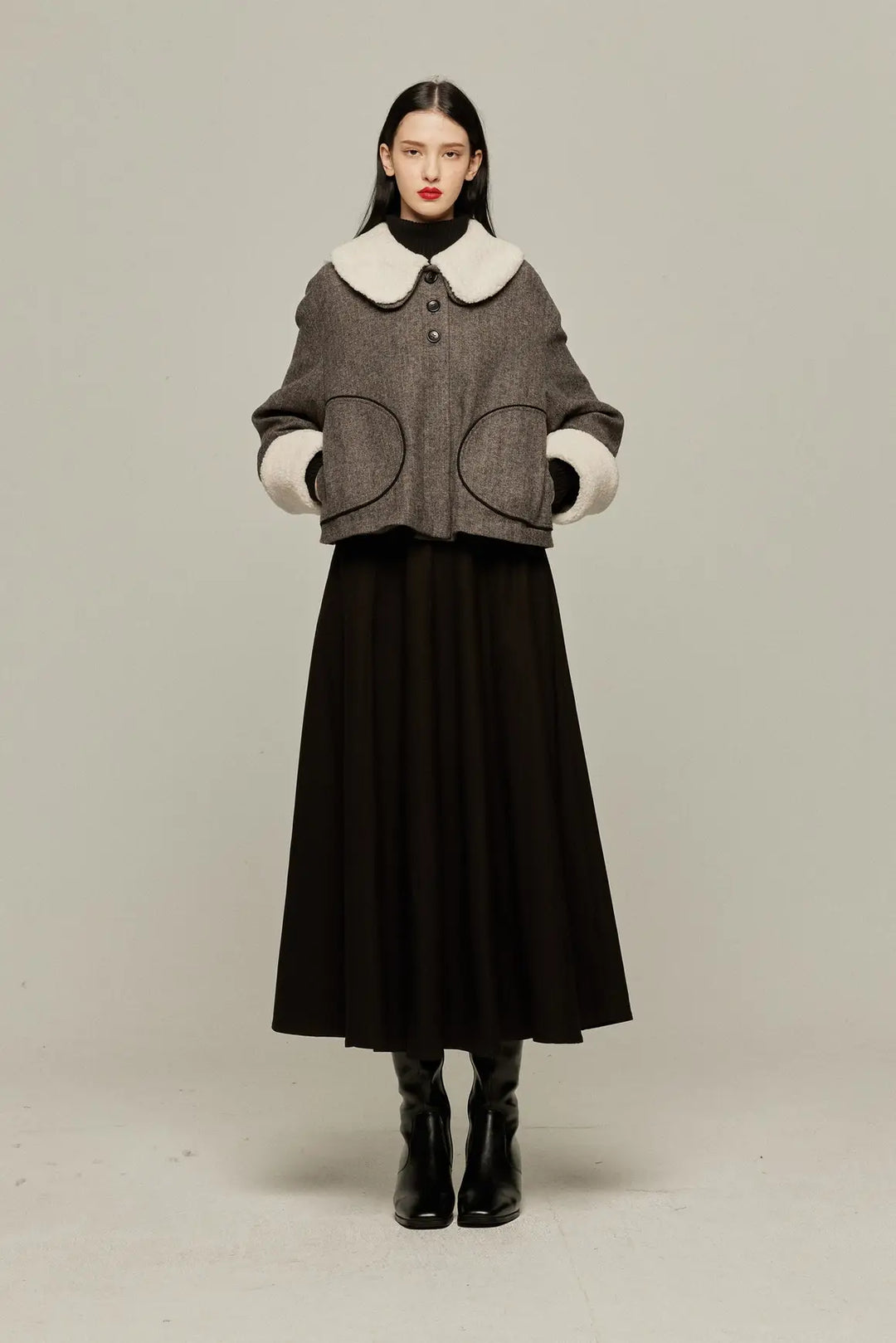 《袋いっぱい松ぼっくりを拾った》2wayウールブレンドジャケット-Gray