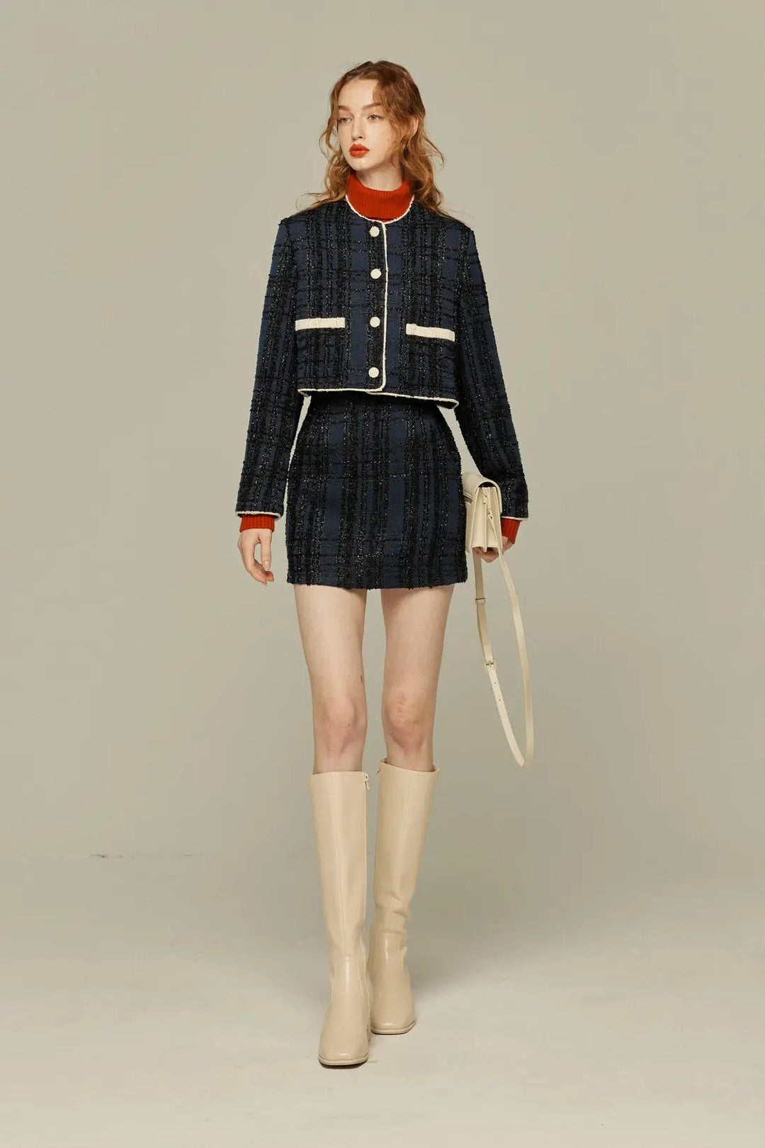 《予約したのはファーストクラス》ハイウエストショートラメスカート-Navy