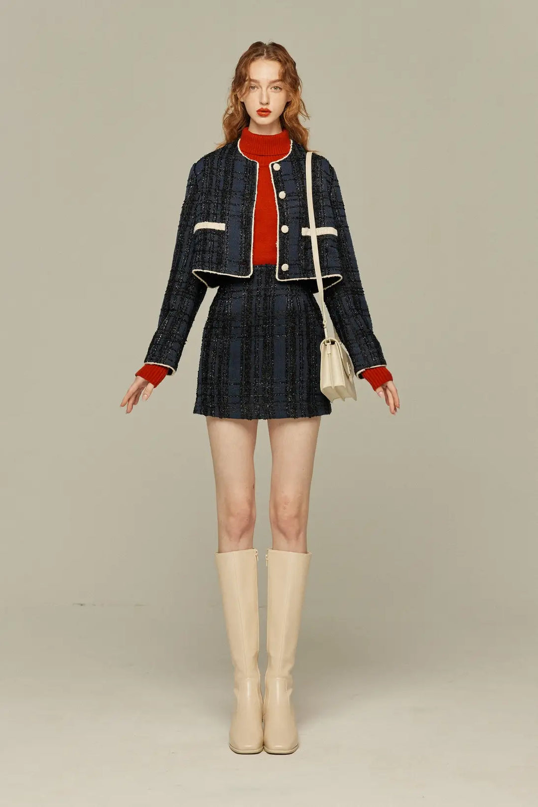 《予約したのはファーストクラス》ハイウエストショートラメスカート-Navy
