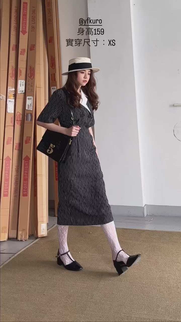 《ジェシカの陰謀》ダブルブレストストライプパターンドレス-White Stripe
