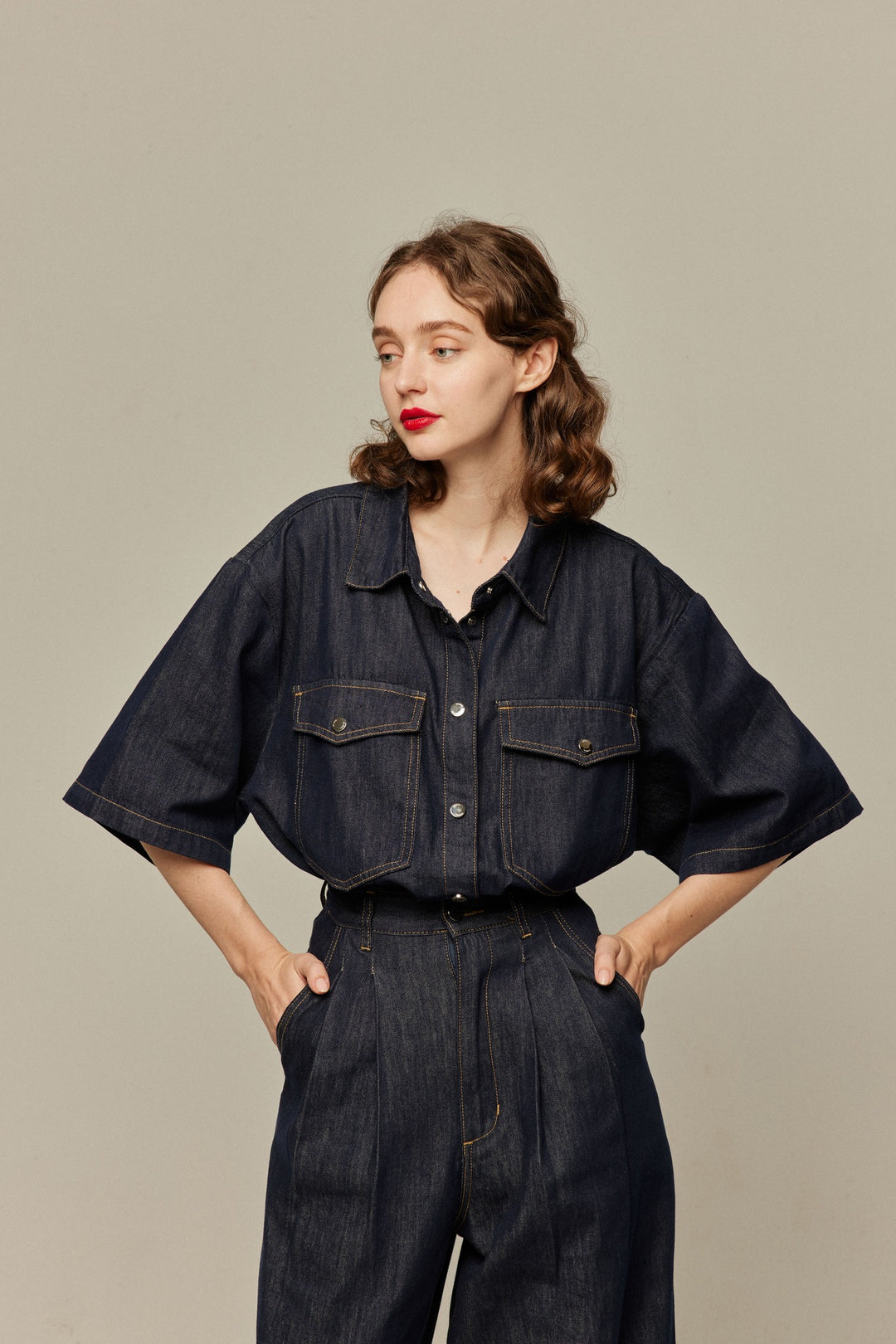 《今日は日曜日だから》オーバーサイズデニムトップス-Navy