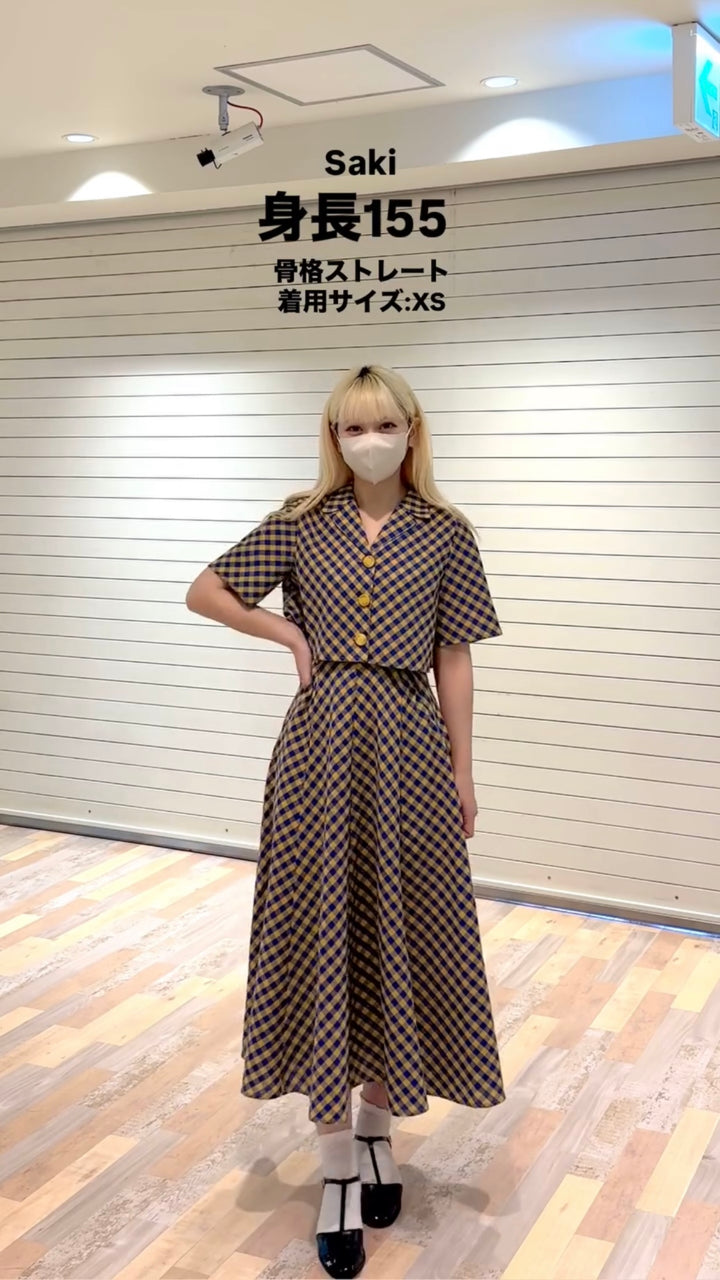 《パン屋から噂話が流れてきた》クロップドチェックジャケット-Yellow