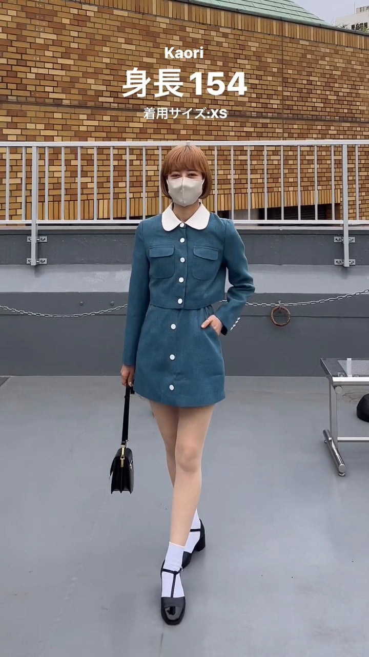 《칼과 포크를 잘 사용할 수 있는》 콘트라스트 컬러 재킷-Blue