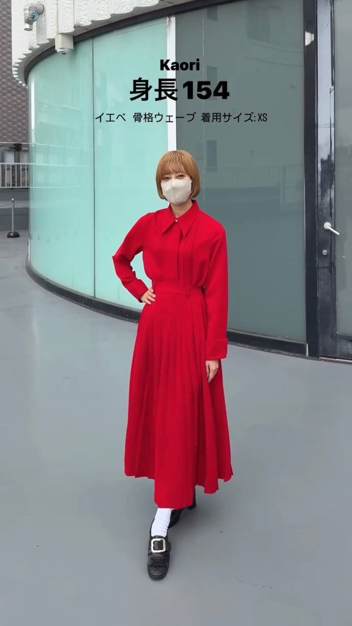《フランス語は話せますか？》ハイウエストプリーツスカート-Red