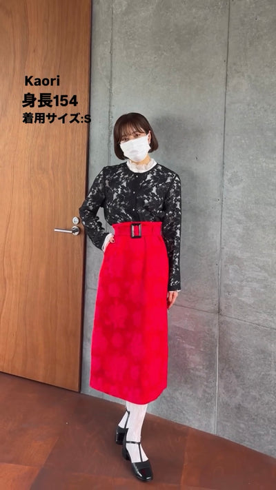 《貴妃椅に身を沈めて》ベルト付きシノワズリパターンスカート-Red