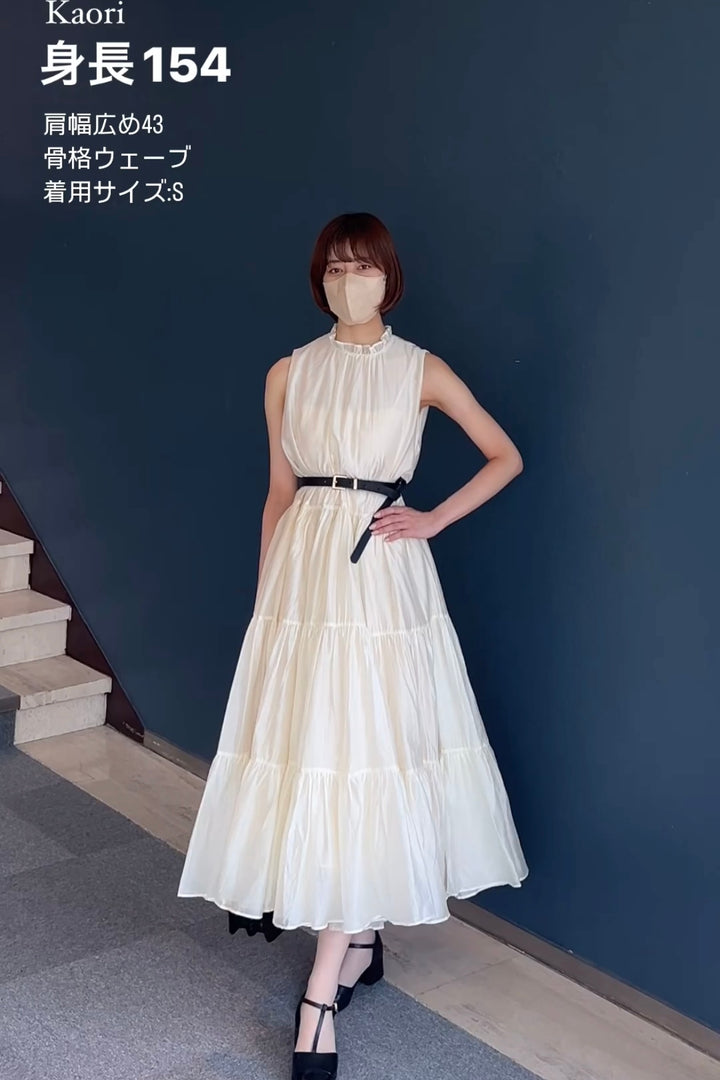《酔っ払ったオードリー》ティアードギャザーワンピース-Ivory