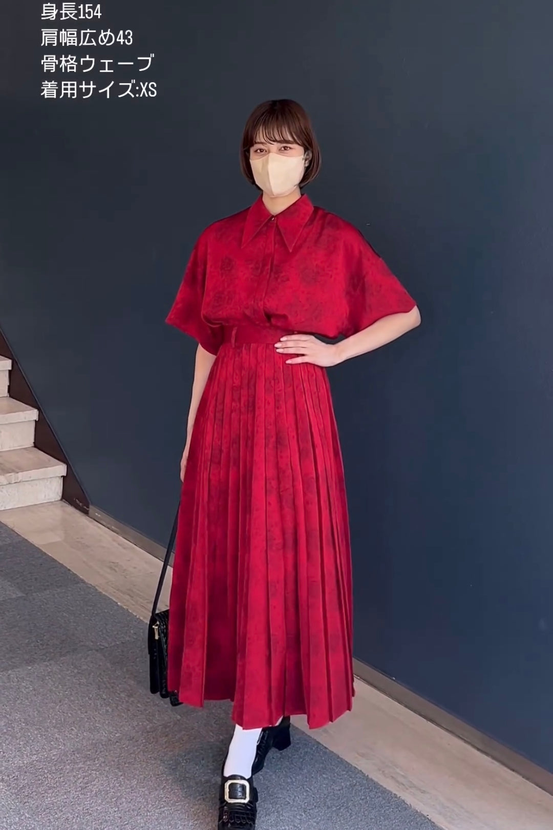 《ステージに花束を投げて》シノワズリハイウエストプリーツスカート-Red
