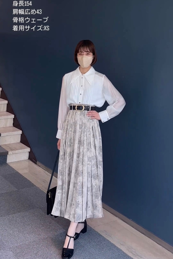 《ステージに花束を投げて》シノワズリハイウエストプリーツスカート-Beige