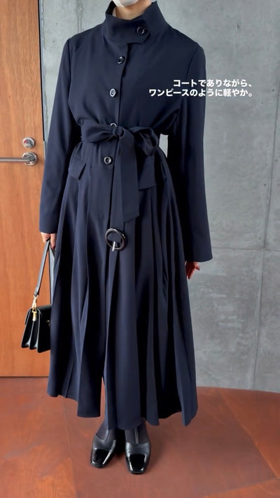 《公園のベンチに一緒に座ろう》ベルト付き2wayジャケットワンピース-Navy