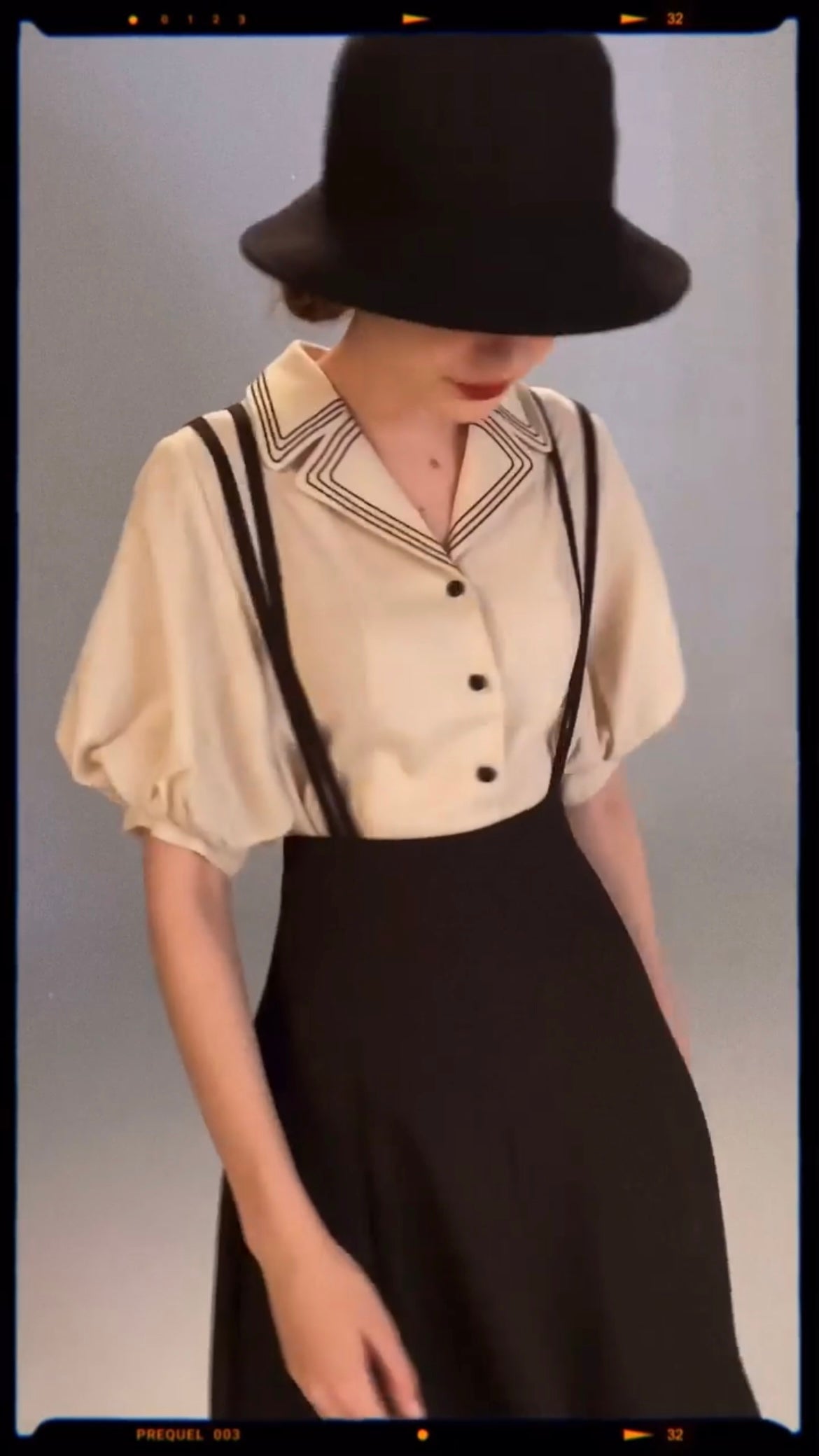 《人魚が尻尾を見せちゃった》ダブルシンショルダーストラップサスペンダースカート-Black