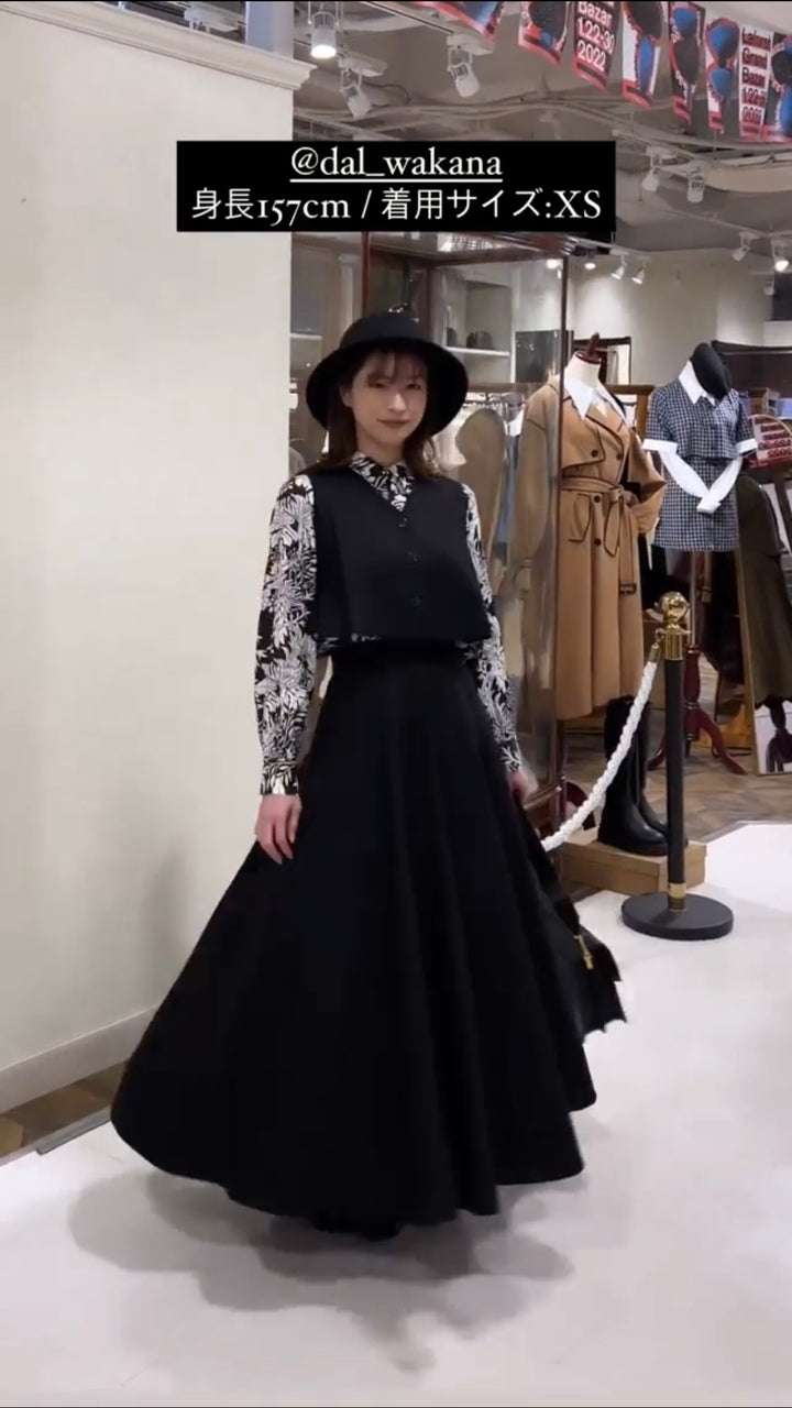 《誰が一番早く家につくか勝負しよう》ハイウエストプリーツロングスカート-Black