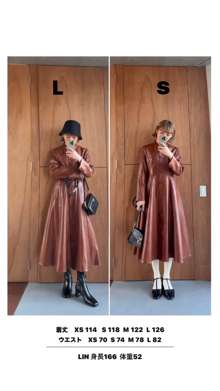 [I started seeing hallucinations] Faux leather long dress coat-Black