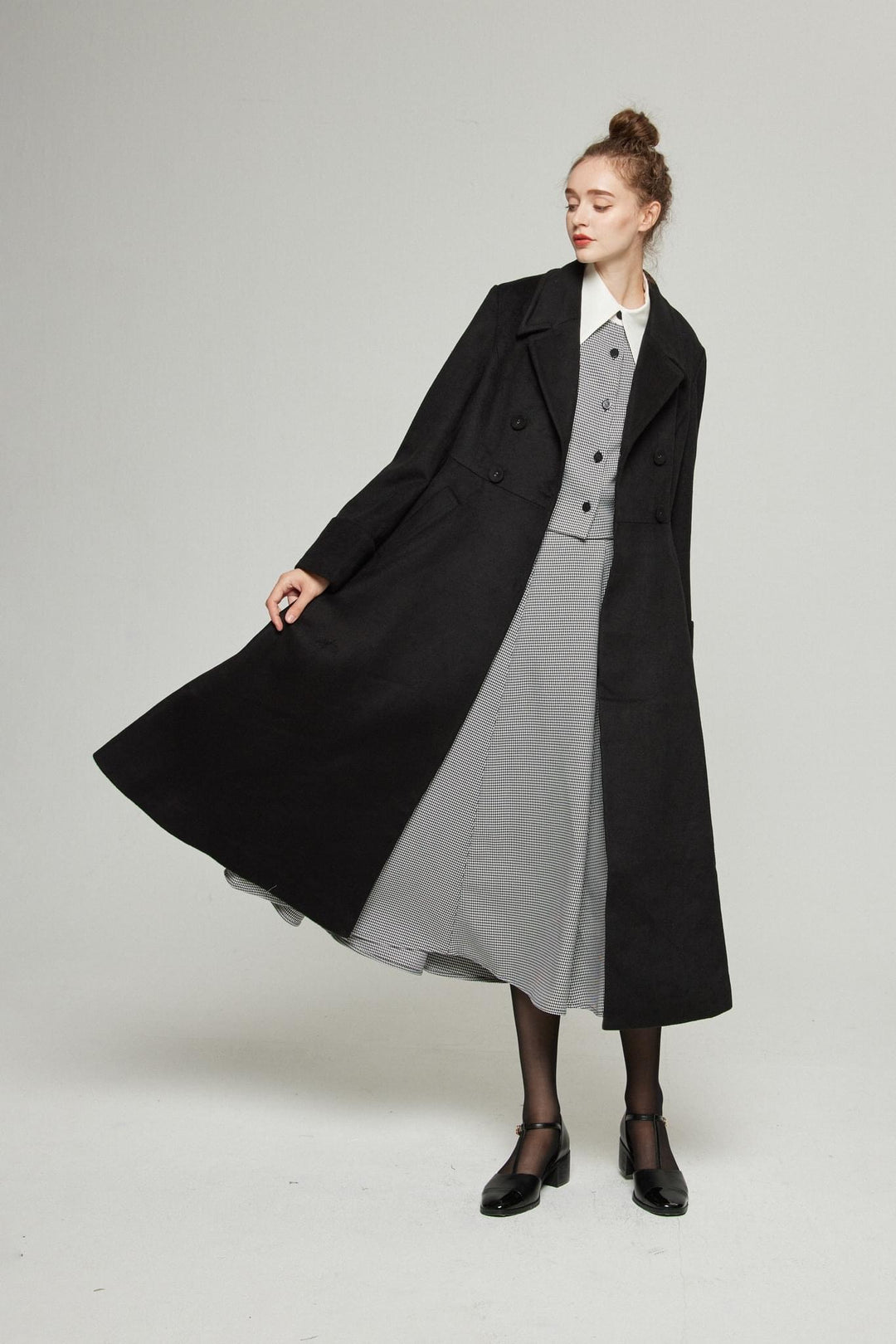 《つい一口食べちゃいました》ハイウエストサーキュラースカート-Houndstooth check
