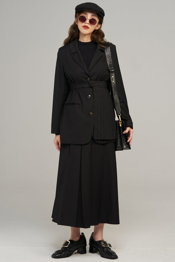 《I have to hang up the phone》High waist box pleat skirt (Copy)