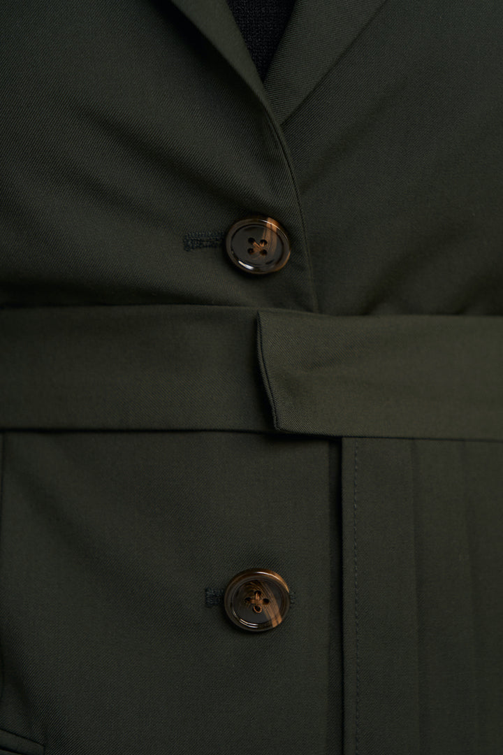 《電話を切らなくちゃ》リムーバブルプリーツジャケット-Dark green