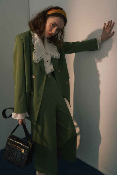 《木の枝で地図を描いて》ハイウエストスリットパンツ-Light green