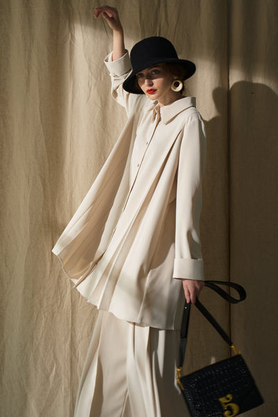 《ココナッツフレーバー》プリーテッドロングブラウス-Ivory