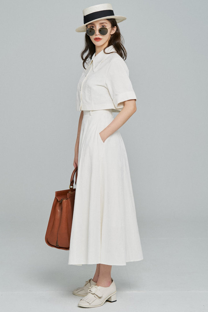 《キリンにパンを食べさせて》クラシカルパターンスカート-White