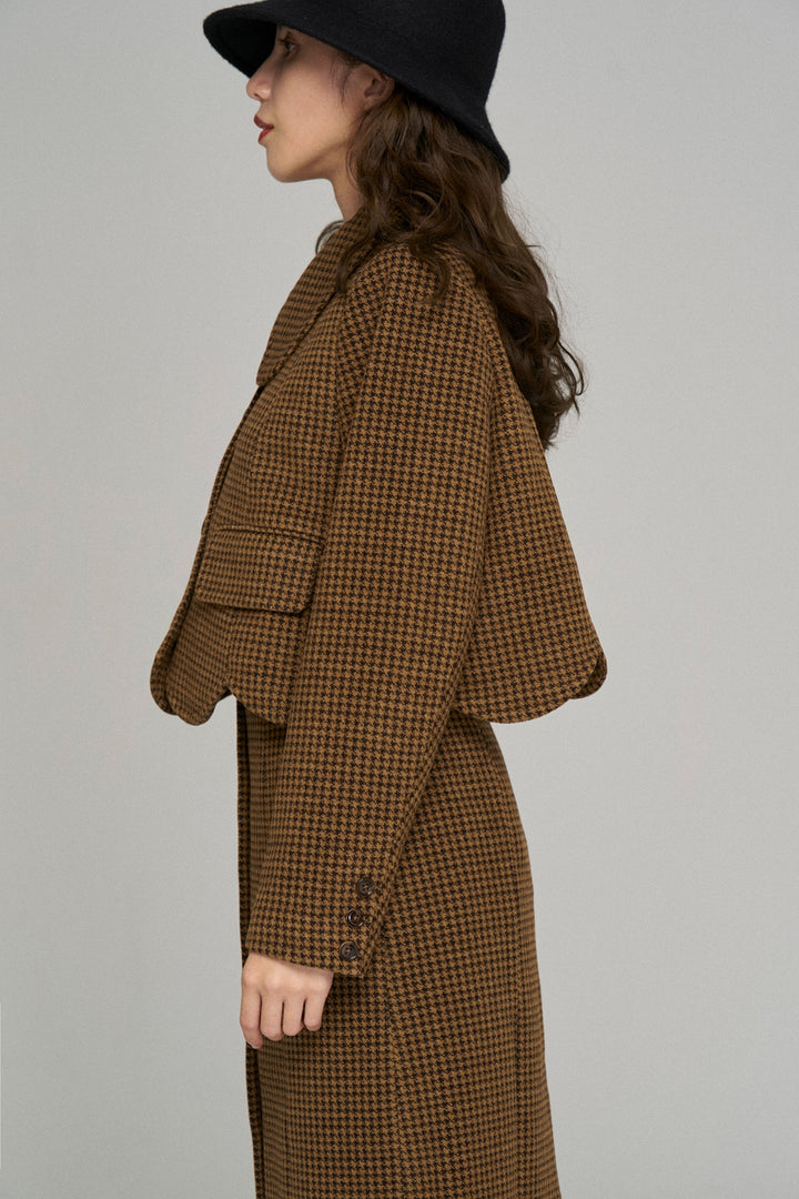 [Pinch your cheek] Big color scallop design jacket-Coffee