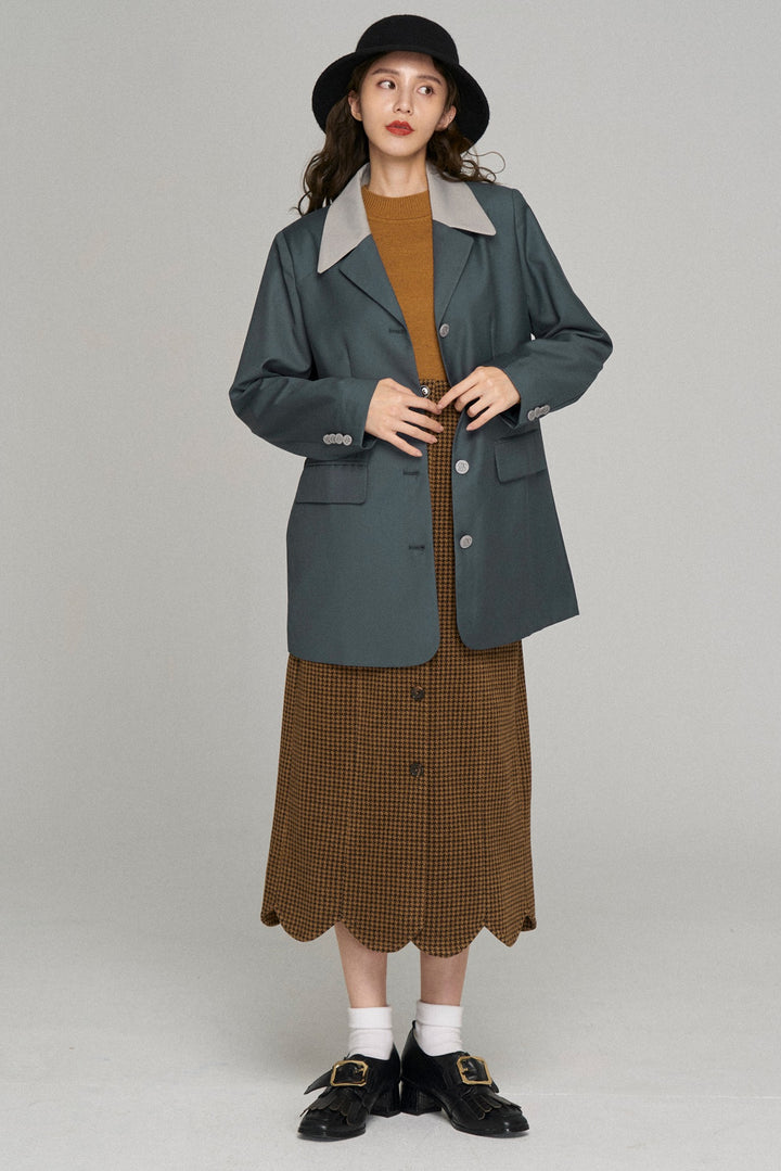 [Pinch your cheeks] High waist scallop design skirt-Coffee