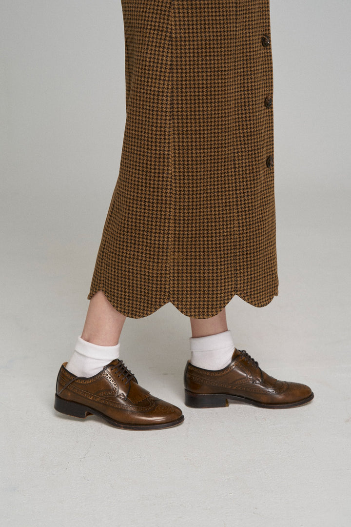 [Pinch your cheeks] High waist scallop design skirt-Coffee