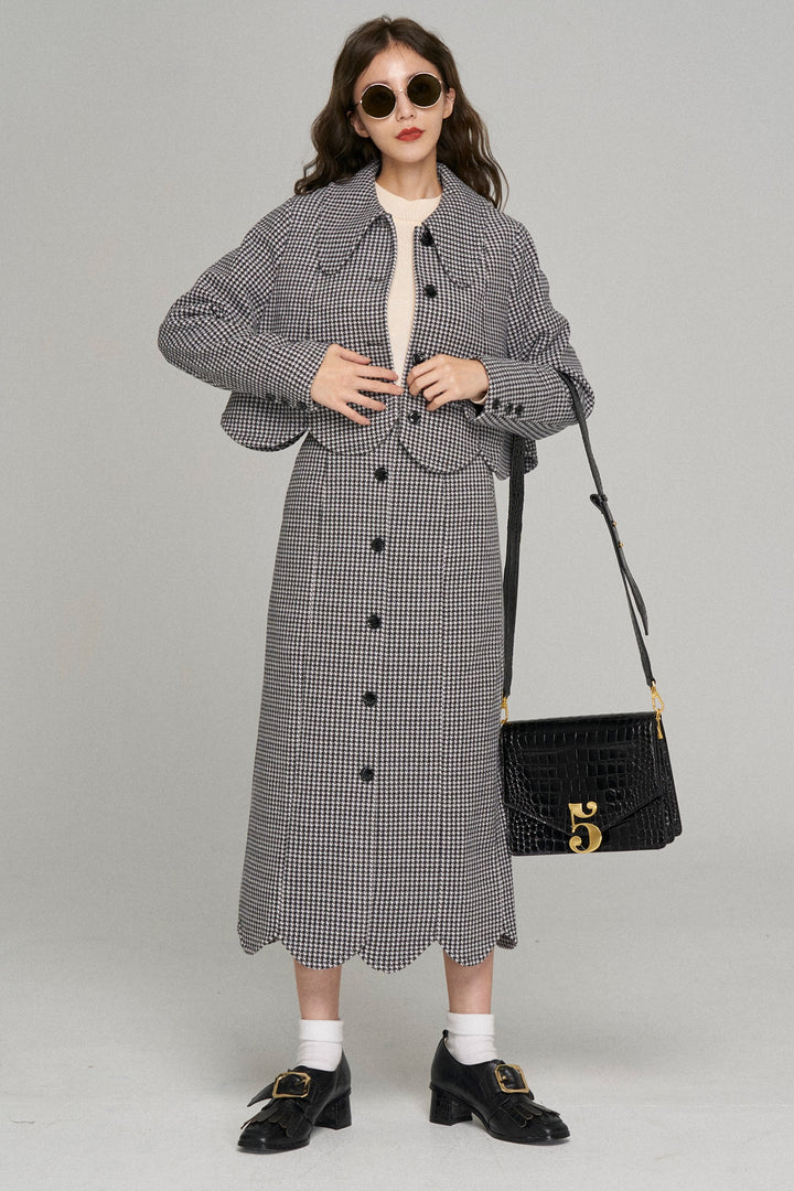 [Pinch your cheeks] High waist scallop design skirt-Coffee
