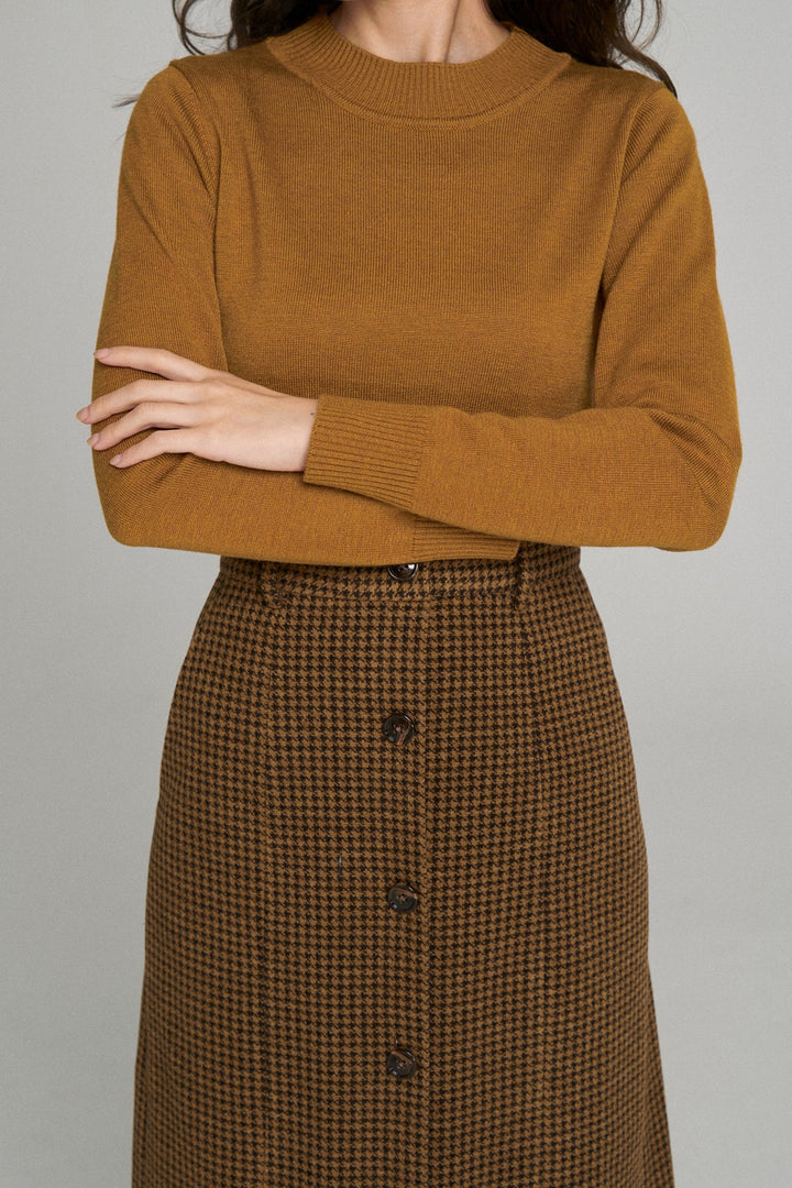 [Pinch your cheeks] High waist scallop design skirt-Coffee