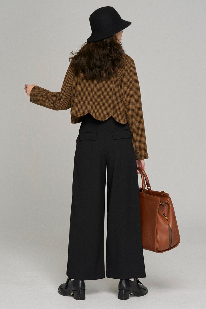 [Pinch your cheek] Big color scallop design jacket-Coffee